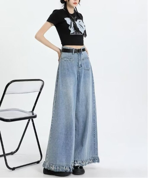 gossip！ロサンゼルス（ゴシップロサンゼルス）の「裾フリンジ ワイドシルエットデニムパンツ（デニムパンツ・レディース・ライトブルー・S/M）」の10枚目の写真