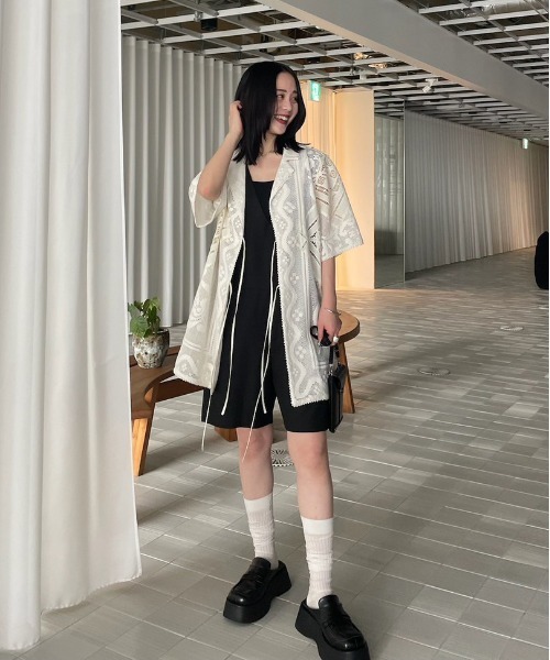 LACE COMBI HALF SLEEVE JACKET SHIRT（テーラードジャケット