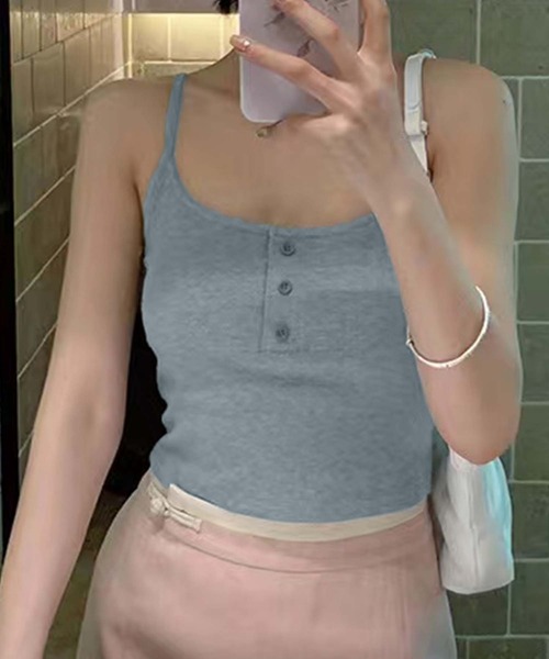 aimoha(アイモハ)の「フロントボタン付きキャミソール (SS)(キャミソール・レディース・ダークグレー/その他/ライトグレー/ブラック/パープル・FREE)」の14枚目の写真