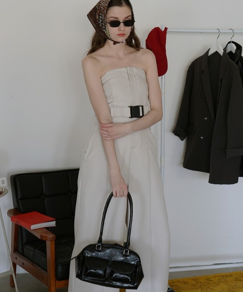 Mili affinity（ミリアフィニティー）の「ベアトップベルト付きサロペット（サロペット/オーバーオール・レディース・ブラウン/チャコール/ブラック/アイボリー・FREE）」の8枚目の写真