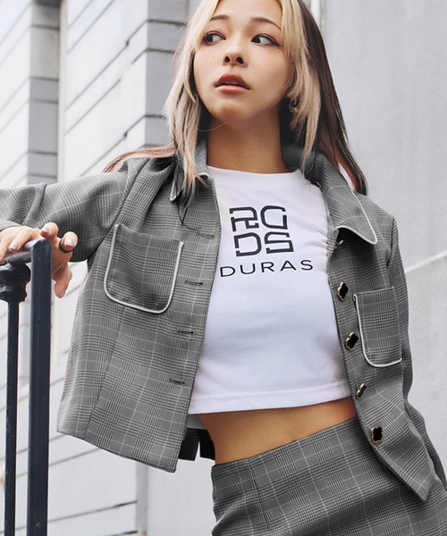 ジャケット・アウター DURAS セール】グレンチェックレトロジャケット（テーラードジャケット