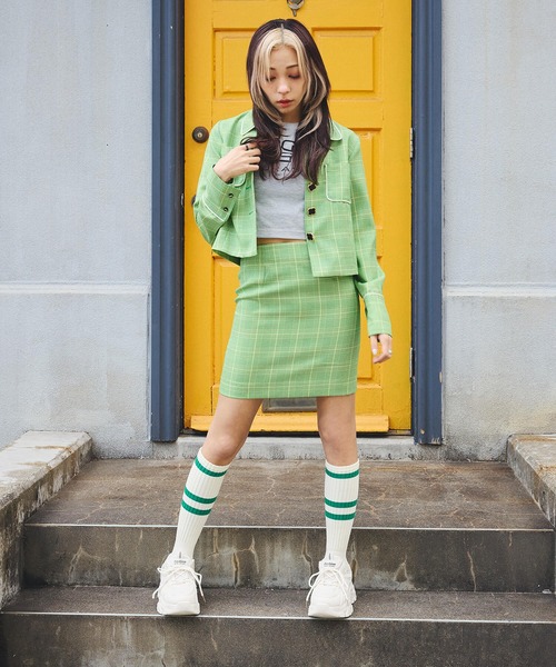 DURAS（デュラス）の「雑誌掲載｜グレンチェックレトロジャケット（テーラードジャケット・レディース・ブラック/オレンジ/グリーン・SMALL/MEDIUM）」の17枚目の写真