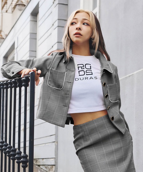 DURAS（デュラス）の「雑誌掲載｜グレンチェックレトロジャケット（テーラードジャケット・レディース・ブラック/オレンジ/グリーン・SMALL/MEDIUM）」の20枚目の写真