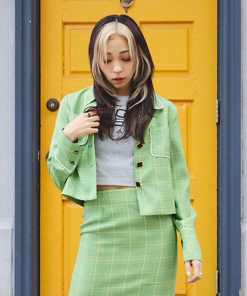 DURAS（デュラス）の「雑誌掲載｜グレンチェックレトロジャケット（テーラードジャケット・レディース・ブラック/オレンジ/グリーン・SMALL/MEDIUM）」の21枚目の写真