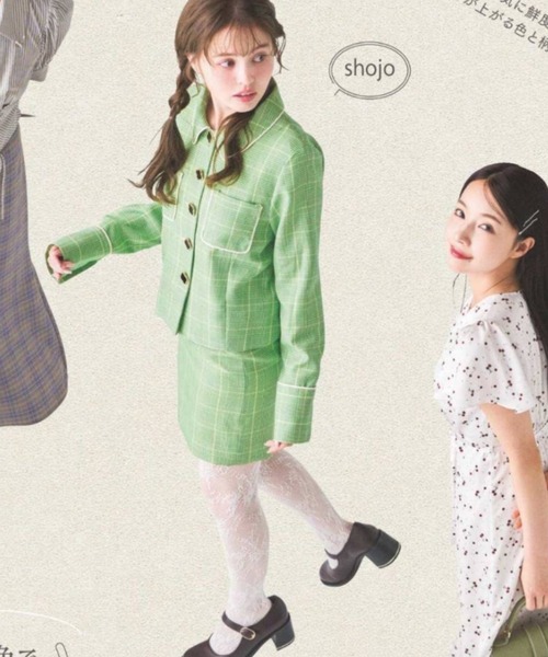 DURAS（デュラス）の「雑誌掲載｜グレンチェックレトロジャケット（テーラードジャケット・レディース・ブラック/オレンジ/グリーン・SMALL/MEDIUM）」の4枚目の写真