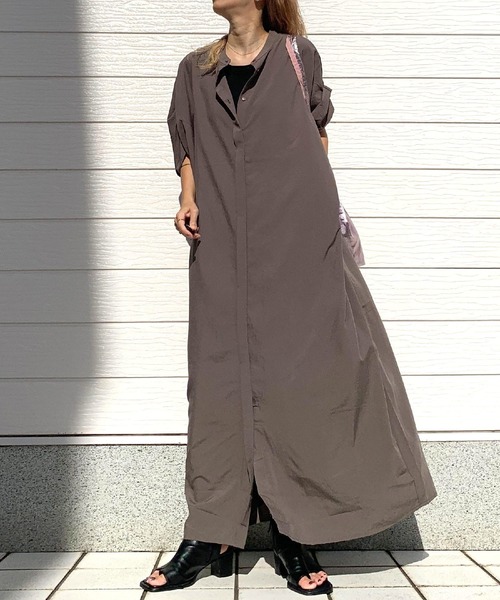 Q（キュー）の「スパンローンルーズワンピース（シャツワンピース・レディース・ブラック/オリーブ・MEDIUM）」の10枚目の写真