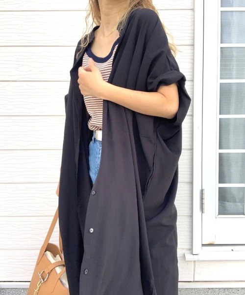 Q（キュー）の「スパンローンルーズワンピース（シャツワンピース・レディース・ブラック/オリーブ・MEDIUM）」の9枚目の写真