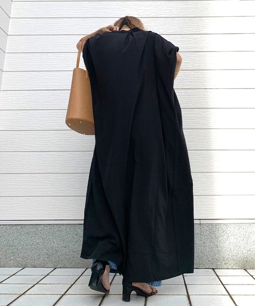 Q（キュー）の「スパンローンルーズワンピース（シャツワンピース・レディース・ブラック/オリーブ・MEDIUM）」の15枚目の写真