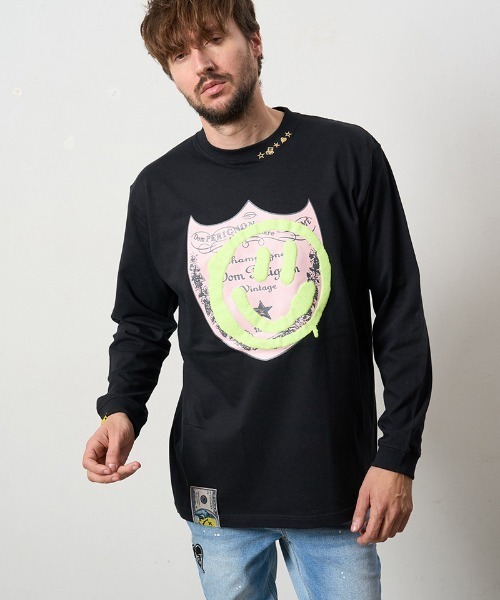 mlt5230- 5.6ozコットン天竺 ラベルスマイル発泡プリントLS Tシャツ（T 