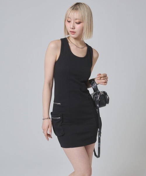 ENVYM（アンビー）の「ビッグポケットタンクワンピース（ワンピース・レディース・ブラック/ブルー/グレー・FREE）」の6枚目の写真