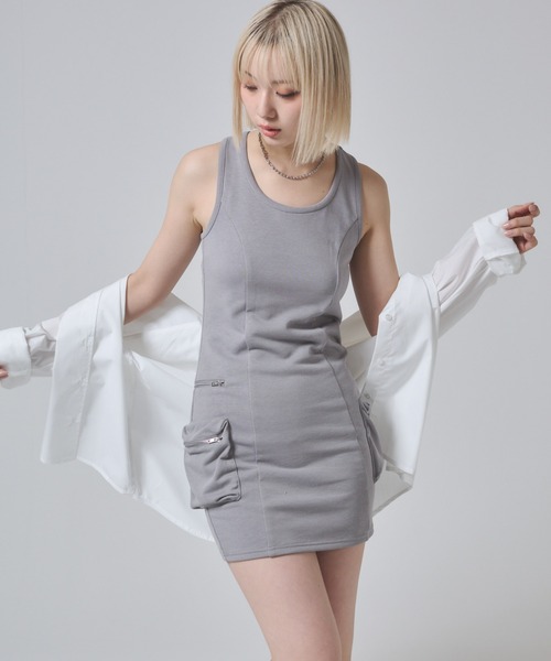 ENVYM（アンビー）の「ビッグポケットタンクワンピース（ワンピース・レディース・ブラック/ブルー/グレー・FREE）」の14枚目の写真