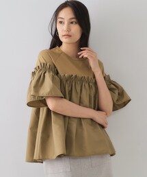 OPAQUE.CLIP | ギャザーフリルドッキングカットソー【洗濯機洗い可】(Tシャツ/カットソー)