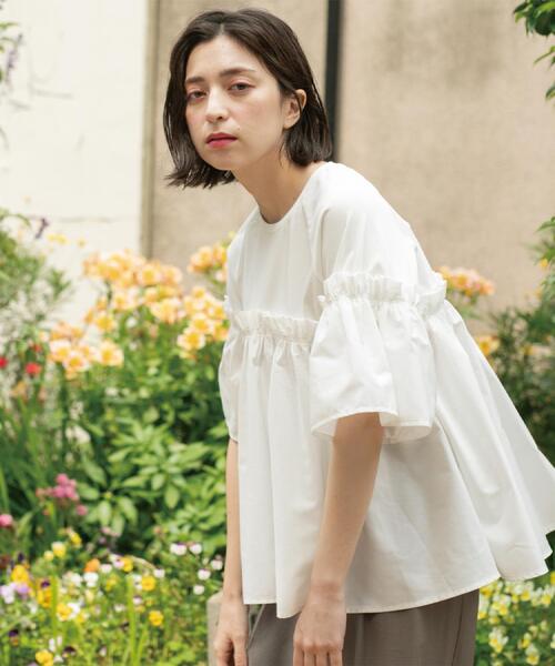 OPAQUE.CLIP（オペークドットクリップ）の「ギャザーフリルドッキングカットソー【洗濯機洗い可】（Tシャツ/カットソー・レディース・ブラック/ホワイト/キャメル・40/38/36/42）」の7枚目の写真