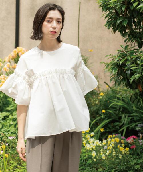 OPAQUE.CLIP（オペークドットクリップ）の「ギャザーフリルドッキングカットソー【洗濯機洗い可】（Tシャツ/カットソー・レディース・ブラック/ホワイト/キャメル・40/38/36/42）」の19枚目の写真