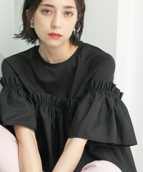 OPAQUE.CLIP（オペークドットクリップ）の「ギャザーフリルドッキングカットソー【洗濯機洗い可】（Tシャツ/カットソー・レディース・ブラック/ホワイト/キャメル・40/38/36/42）」の21枚目の写真