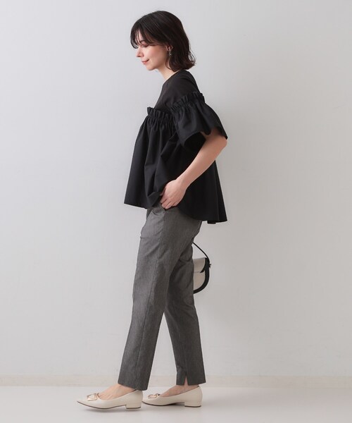 OPAQUE.CLIP（オペークドットクリップ）の「ギャザーフリルドッキングカットソー【洗濯機洗い可】（Tシャツ/カットソー・レディース・ブラック/ホワイト/キャメル・40/38/36/42）」の10枚目の写真