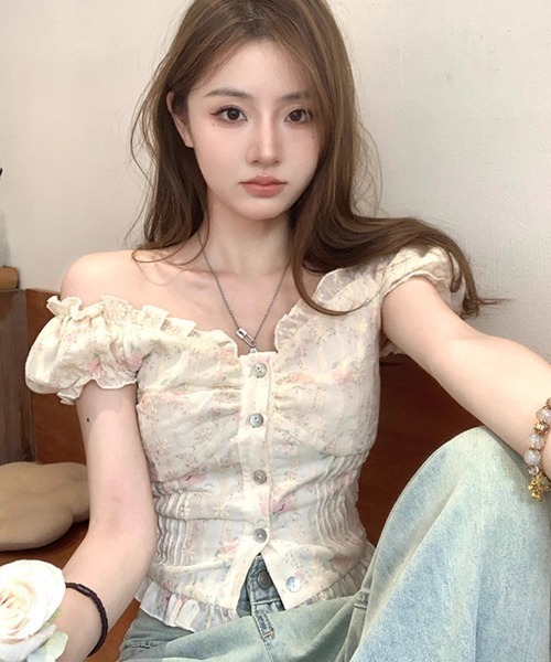 Teem Store(チームストア)の「花柄フリルシャツ(シャツ/ブラウス・レディース・アイボリー・M/S)」の5枚目の写真