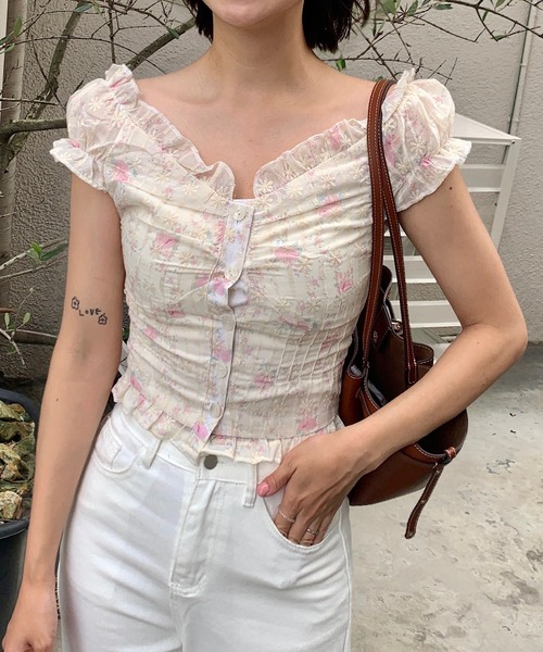 Teem Store(チームストア)の「花柄フリルシャツ(シャツ/ブラウス・レディース・アイボリー・M/S)」の9枚目の写真