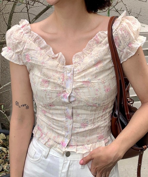 Teem Store(チームストア)の「花柄フリルシャツ(シャツ/ブラウス・レディース・アイボリー・M/S)」の10枚目の写真