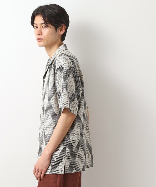 THE SHOP TK （ザ ショップ ティーケー ）の「ダイヤ柄プリント半袖シャツ【洗濯機OK/オーバーサイズ】（シャツ/ブラウス・メンズ・ネイビー系3/アイボリー系3・04/03/02）」の7枚目の写真