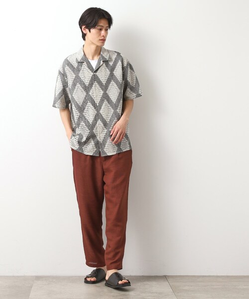 THE SHOP TK （ザ ショップ ティーケー ）の「ダイヤ柄プリント半袖シャツ【洗濯機OK/オーバーサイズ】（シャツ/ブラウス・メンズ・ネイビー系3/アイボリー系3・04/03/02）」の9枚目の写真