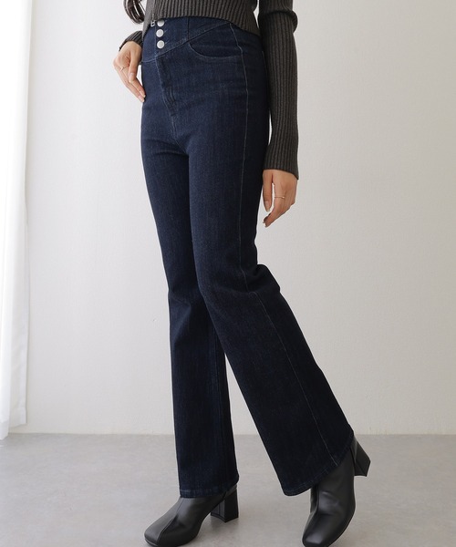 【美品】濃紺　URU SO NAKAMEGURO別注 ハイウエスト　デニムパンツ ハイウエストウエストデザインデニムパンツ（デニムパンツ