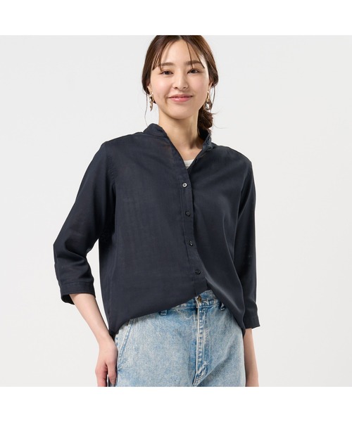 TOKYO SHIRTS(トウキョウシャツ)の「【Pitta Re:)】 レディースカジュアルシャツ Wガーゼ 七分袖 綿100%(シャツ/ブラウス・レディース・ブラック・S/M/L/LL)」の1枚目の写真