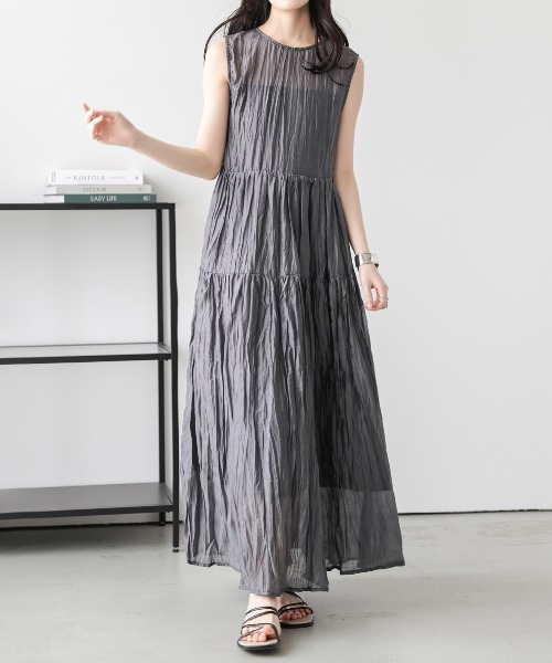 Lajour（ラジュール）の「[日本製]  シアー ティアードワンピース（ワンピース・レディース・ブラウン/グレー/ベージュ・M/L）」の2枚目の写真