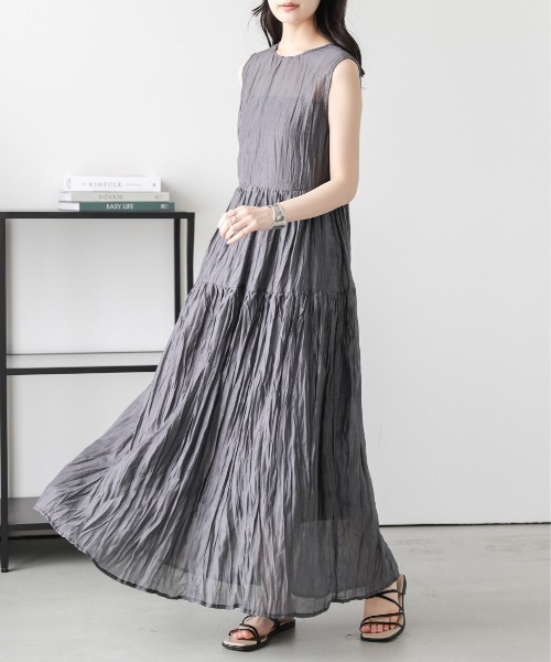 Lajour（ラジュール）の「[日本製]  シアー ティアードワンピース（ワンピース・レディース・ブラウン/グレー/ベージュ・M/L）」の6枚目の写真