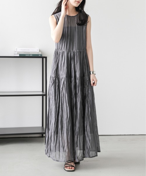 Lajour（ラジュール）の「[日本製]  シアー ティアードワンピース（ワンピース・レディース・ブラウン/グレー/ベージュ・M/L）」の7枚目の写真