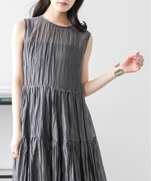 Lajour（ラジュール）の「[日本製]  シアー ティアードワンピース（ワンピース・レディース・ブラウン/グレー/ベージュ・M/L）」の8枚目の写真