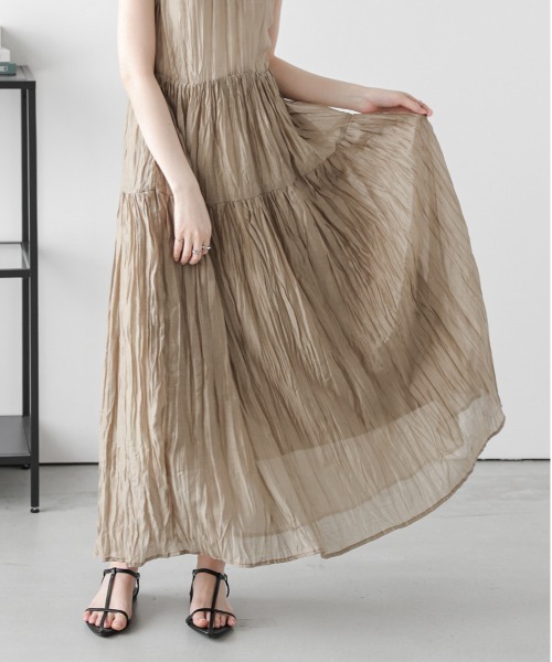 Lajour（ラジュール）の「[日本製]  シアー ティアードワンピース（ワンピース・レディース・ブラウン/グレー/ベージュ・M/L）」の10枚目の写真