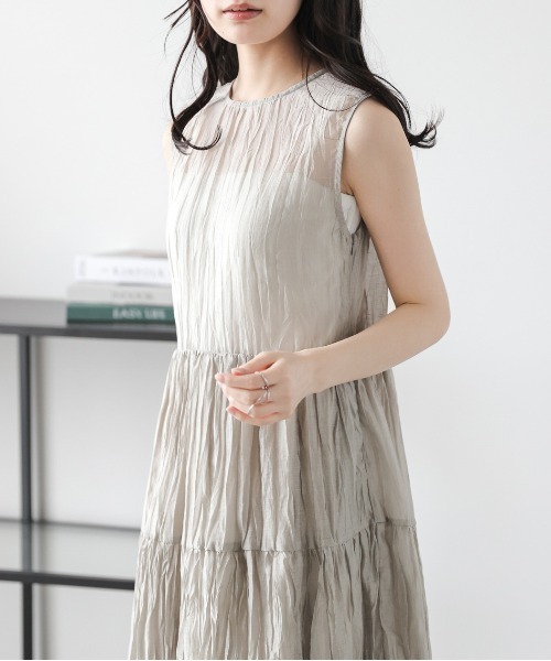 Lajour（ラジュール）の「[日本製]  シアー ティアードワンピース（ワンピース・レディース・ブラウン/グレー/ベージュ・M/L）」の16枚目の写真