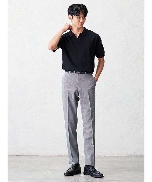 Perfect Suit FActory(パーフェクトスーツファクトリー)の「【高通気/軽量】清涼セットアップパンツ トロピカル生地・洗える 凄脚(すごあし)シリーズ 千鳥柄 シロクロ/ネイビー/グレー(スラックス・メンズ・ホワイト×ブラック/チャコールグレー/ネイビー・94/73/76/82/91/79/85/88)」の6枚目の写真