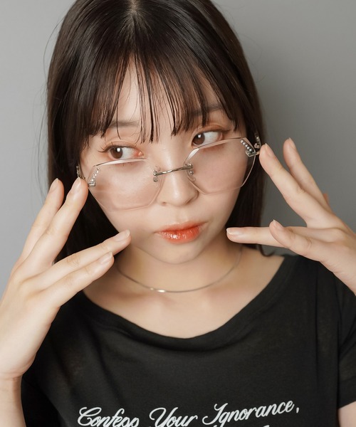 【GRANCY】ラインストーンデザインリムレスメガネ GRANCY】Rhinestone Design Rimless Glasses / ラインストーン