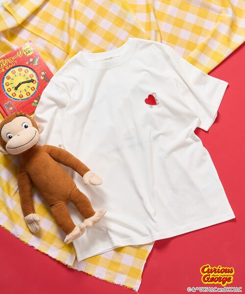 セール】「おさるのジョージ」ハート 刺繍Tシャツ／ビッグシルエットT