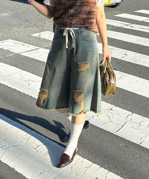 CIAOPANIC(チャオパニック)の「オーバーダイダメージハーフデニムパンツ(その他パンツ・レディース・ブラウン/ベージュ・ONE SIZE)」の17枚目の写真