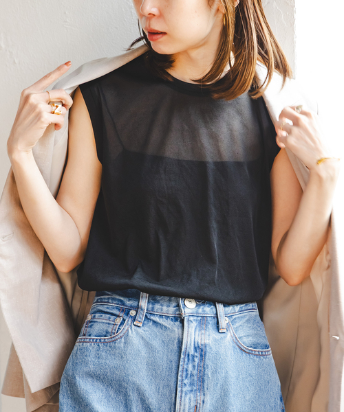 追加》シアースキニーノースリーブトップス 3（Tシャツ