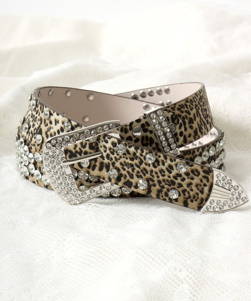スタッズ×ラインストーン・レオパードベルト メンズ レディース ユニ