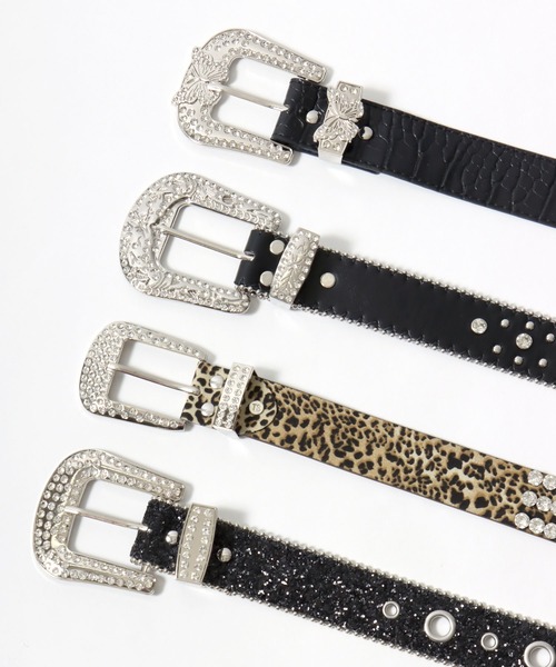 セール】スタッズ×ラインストーン・レオパードベルト メンズ