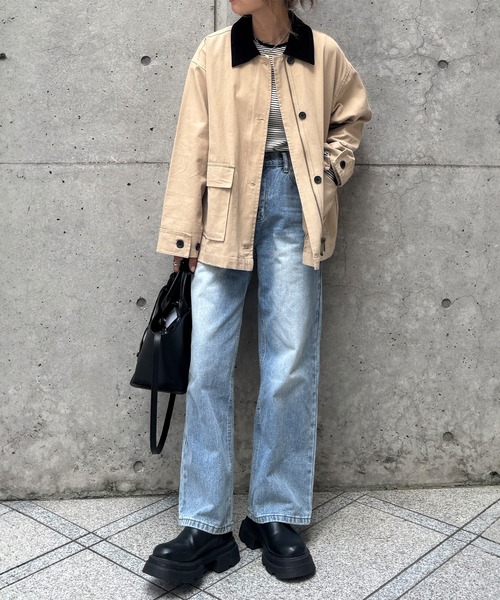 ISOOK（アイスー）の「ウォッシュワイドデニムパンツ(chiica select) / ハイウエスト ヴィンテージ風 古着風 色褪せ加工 ストレート フルレングス 水色 ライトブルー（デニムパンツ・レディース・ライトブルー・S/L/M）」の13枚目の写真