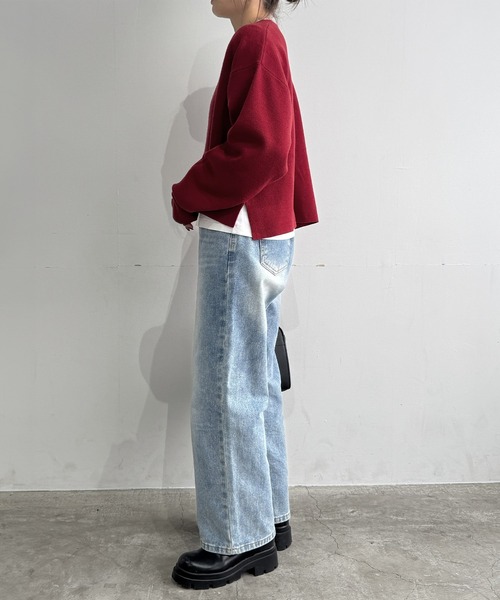 ISOOK（アイスー）の「ウォッシュワイドデニムパンツ(chiica select) / ハイウエスト ヴィンテージ風 古着風 色褪せ加工 ストレート フルレングス 水色 ライトブルー（デニムパンツ・レディース・ライトブルー・S/L/M）」の12枚目の写真