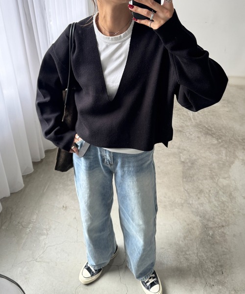 ISOOK（アイスー）の「ウォッシュワイドデニムパンツ(chiica select) / ハイウエスト ヴィンテージ風 古着風 色褪せ加工 ストレート フルレングス 水色 ライトブルー（デニムパンツ・レディース・ライトブルー・S/L/M）」の10枚目の写真