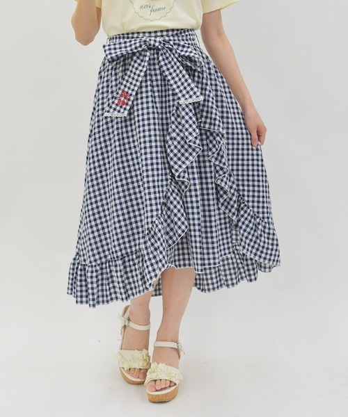 axes femme（アクシーズファム）の「チェリー刺繍チェックスカート（スカート・レディース・ネイビー/レッド・FREE）」の2枚目の写真