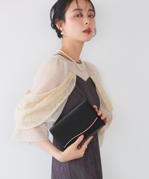 2way メタルライン サテン パーティーバッグ ｜ レディース 結婚式