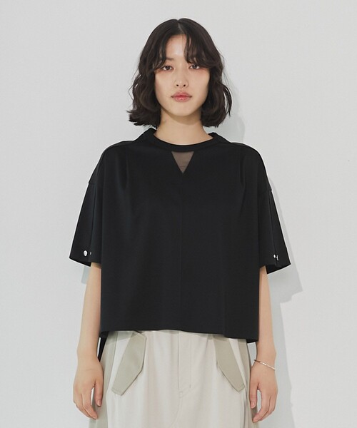 UNITED TOKYO（ユナイテッドトウキョウ）の「シルケットオーバーサイズTシャツ｜ウォッシャブル/半袖/オフィスカジュアル/秋服（Tシャツ/カットソー・レディース・ブラック/アイボリー・FREE）」の7枚目の写真