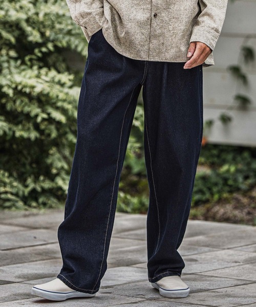 mp13923-Wide Straight Line Tuck Denim Pants デニムパンツ(デニム mp13923-Wide Straight Line Tuck Denim Pants デニムパンツ(デニム