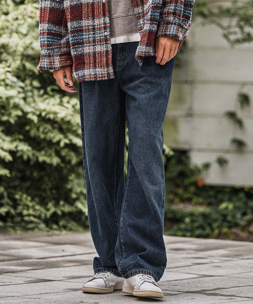 mp13923-Wide Straight Line Tuck Denim Pants デニムパンツ（デニム