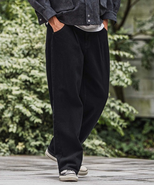 mp13923-Wide Straight Line Tuck Denim Pants デニムパンツ（デニム