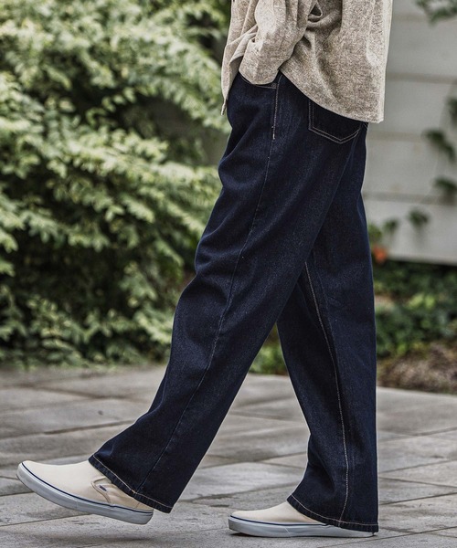 CAMBIO(カンビオ)の「mp13923-Wide Straight Line Tuck Denim Pants デニムパンツ(デニムパンツ・メンズ・ブラック/インディゴブルー/ブルー/ノンウォッシュ・M/L)」の7枚目の写真
